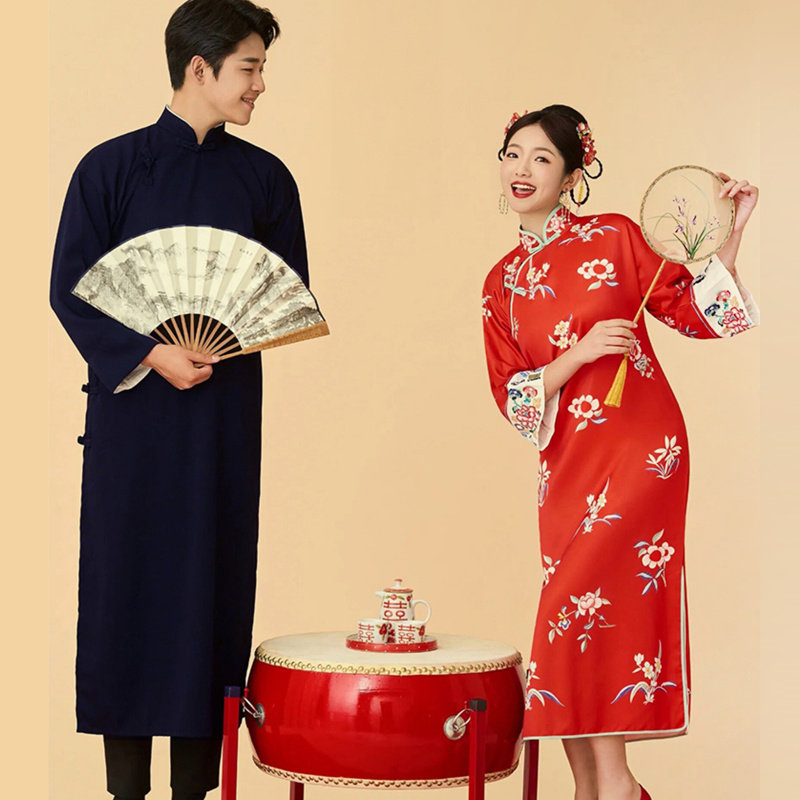 影楼拍照东方新娘婚礼红色敬酒服
