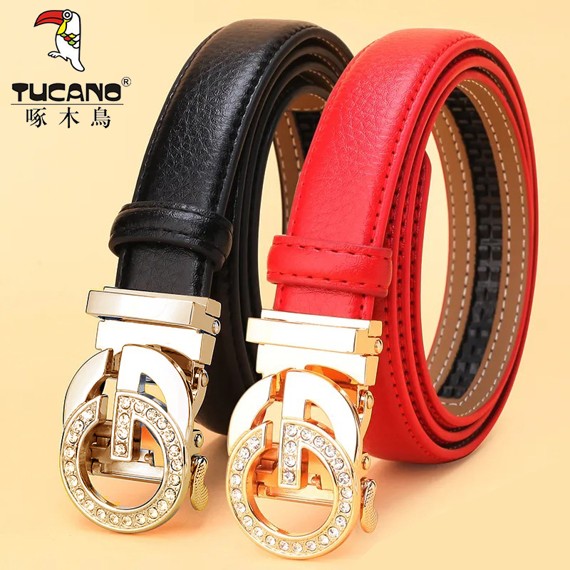 皮带免打孔女士啄木鸟2.4cm时尚