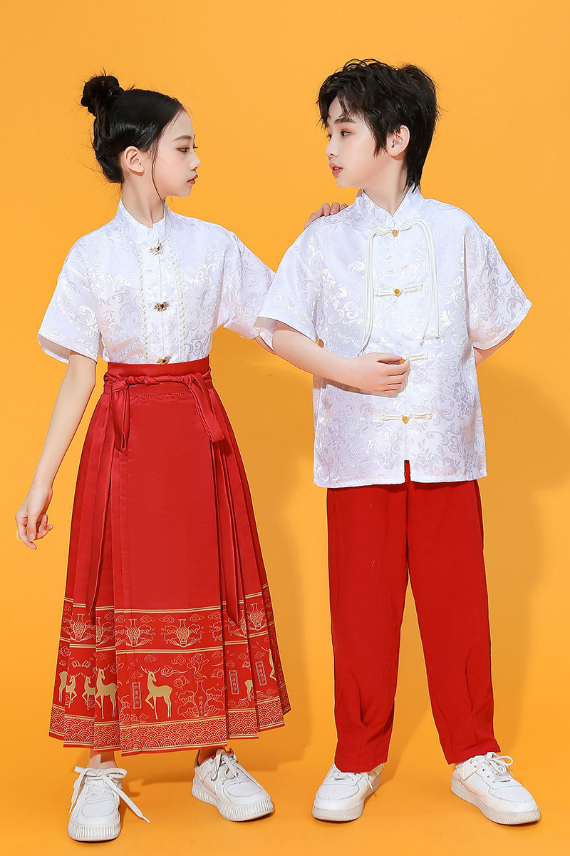 新款儿童马面裙国风汉服小学生合唱服诗歌朗诵表演幼儿园园服班服