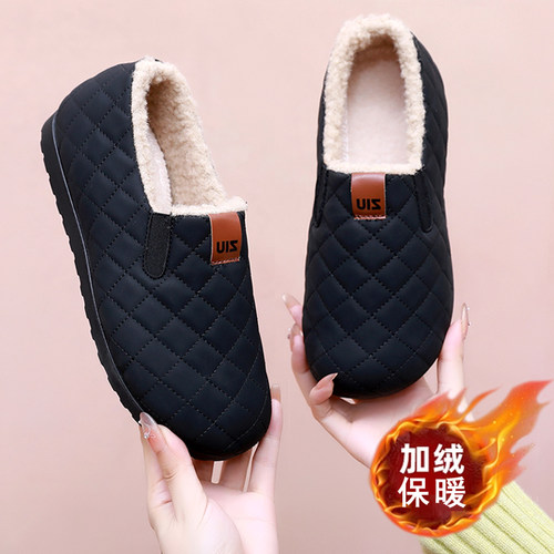 秋冬皮面防水女士棉鞋加绒妈妈鞋