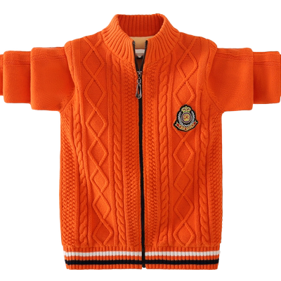 男童开衫毛衣儿童韩版春秋冬加绒加厚中大童男孩针织衫潮拉链外套