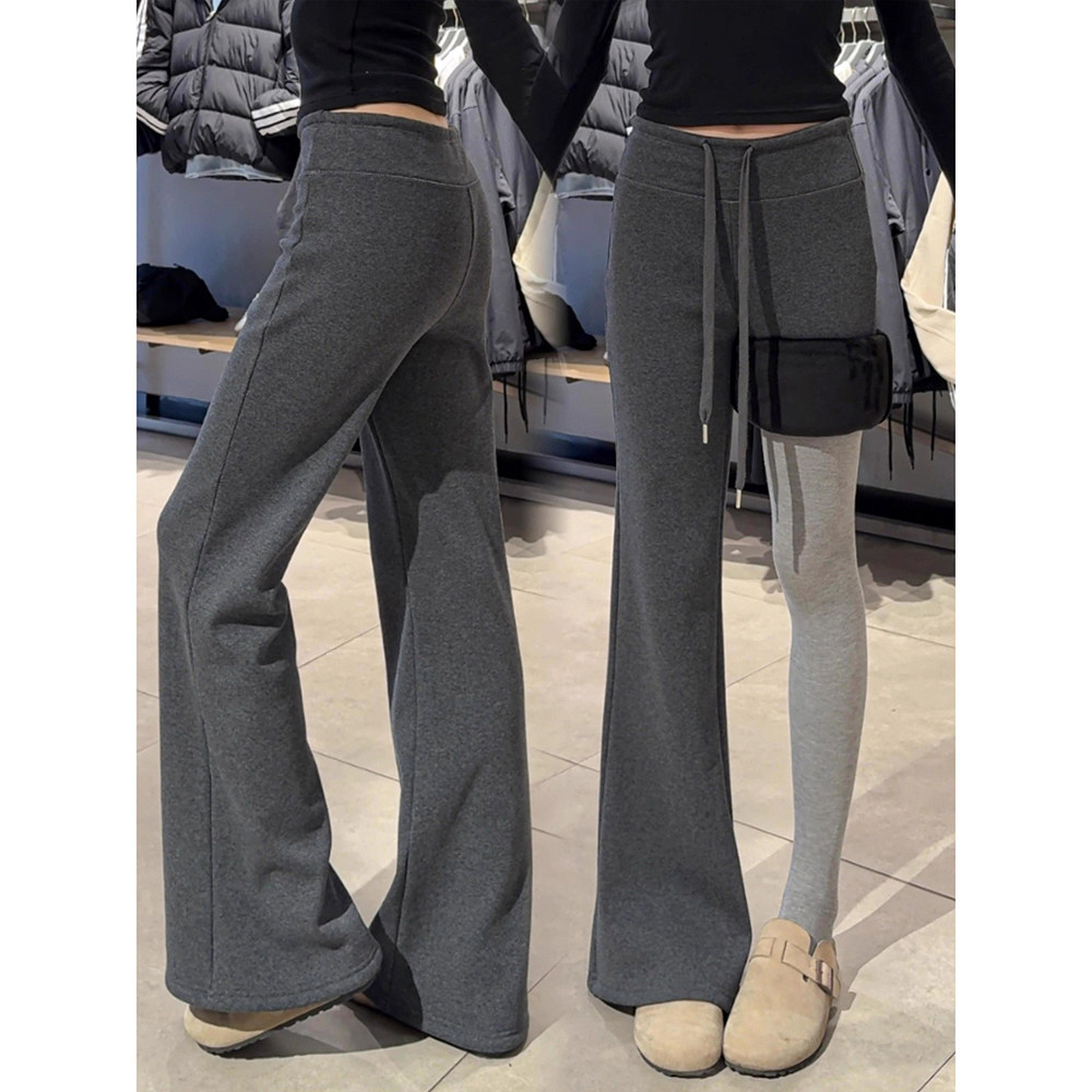 深灰色高腰微喇裤女秋冬新款喇叭裤显瘦加绒运动lulu同款运动卫裤