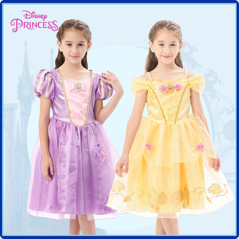 迪士尼童装长发公主裙女童夏季可爱泡泡袖连衣裙贝儿爱洛公主显白