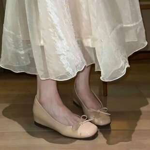 法式复古内增高裸色单鞋女2026新款春夏浅口平底鞋配裙子芭蕾舞鞋