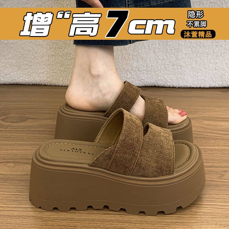 复古厚底增高小个子凉拖鞋女夏外穿2026新款休闲度假海边沙滩凉鞋