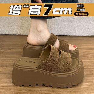 复古厚底增高小个子凉拖鞋女夏外穿2026新款休闲度假海边沙滩凉鞋