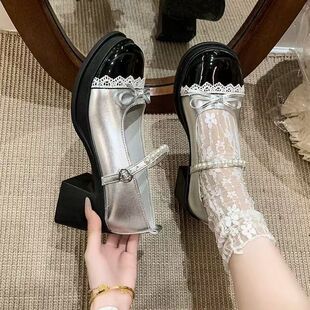 法式蝴蝶结玛丽珍小皮鞋2026春季新款珍珠单鞋不累脚配裙子高跟鞋