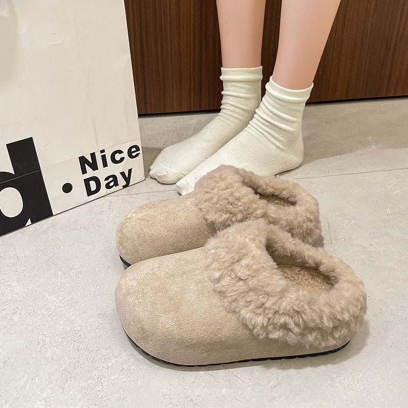 休闲复古保暖厚底毛毛拖鞋女2025新款秋冬外穿加绒勃肯懒人棉鞋子