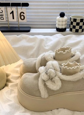 白色复古加绒加厚增高厚底雪地靴女款2025新款秋冬保暖勃肯棉鞋子