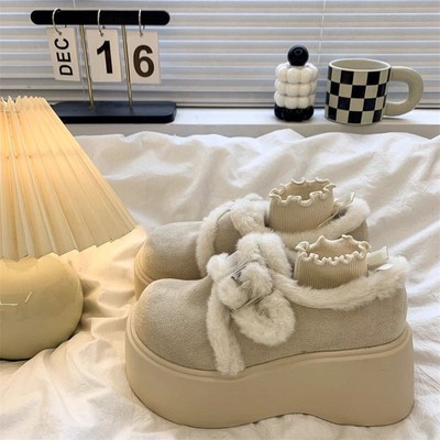 白色复古加绒加厚增高厚底雪地靴女款2025新款秋冬保暖勃肯棉鞋子