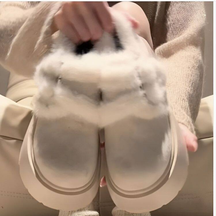 复古白色增高厚底棉鞋女外穿2025新款冬季加绒加厚保暖毛毛勃肯鞋