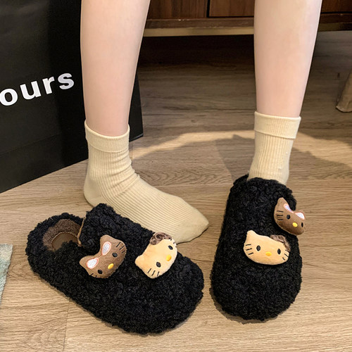 凯蒂猫毛毛拖鞋女秋冬外穿2025年新款厚底卡通软乎乎保暖包头棉拖