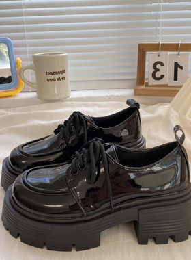 黑色厚底粗跟小皮鞋女2026春秋新款系带英伦风日系工作通勤乐福鞋