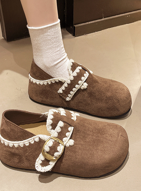 两穿勃肯鞋女秋季2026新款厚底内增高一脚蹬全包博肯休闲乐福单鞋