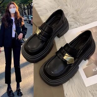 复古百搭一脚蹬玛丽珍乐福鞋 新款 2026年春季 黑色厚底英伦风小皮鞋