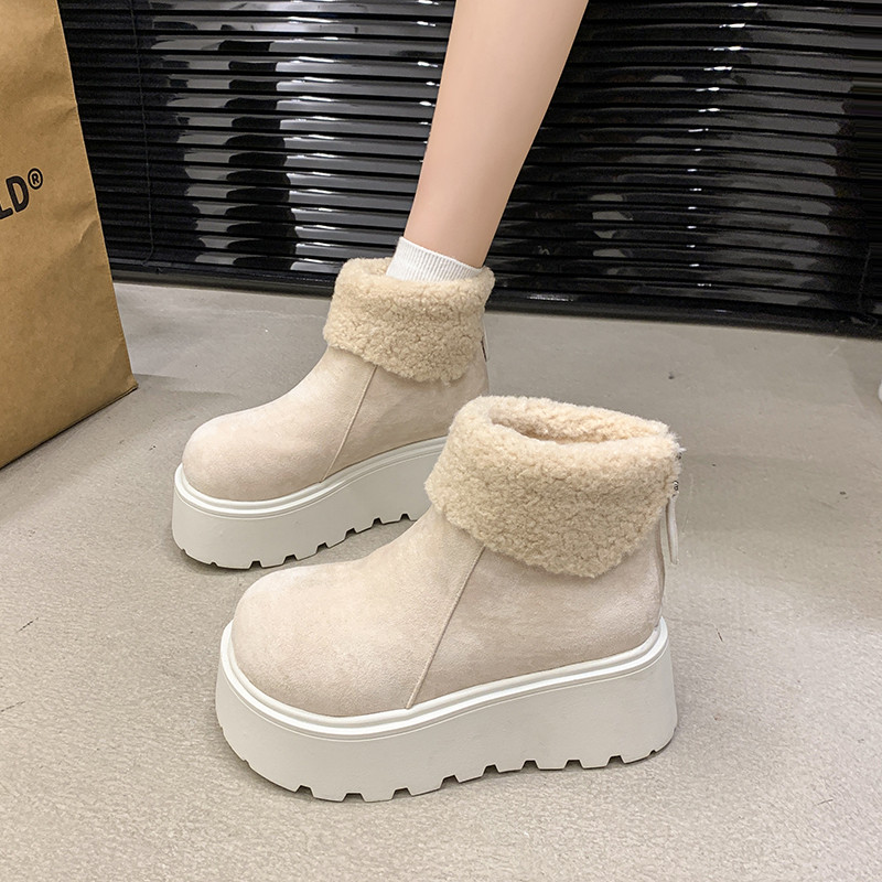 白色厚底毛毛雪地靴女款2025新款秋冬增高短筒加绒加厚保暖棉靴子,女鞋,时尚雪地靴,淘宝优惠券,粉丝福利购,淘宝优惠卷