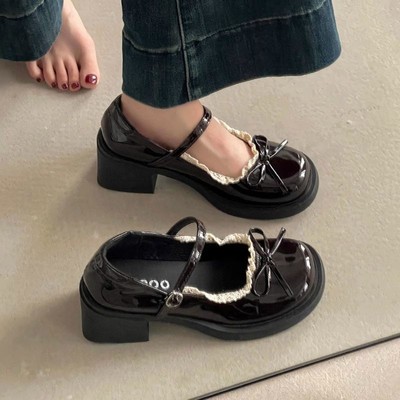 法式复古玛丽珍小皮鞋女2025春夏季新款外穿百搭蝴蝶结单鞋配裙子