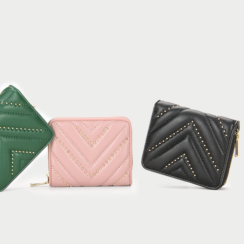 羊皮钱包女新款潮真皮简约短款多功能拉链小钱包甜美零钱包硬币包