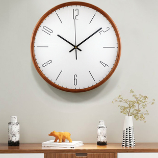艺森实木挂钟客厅丽声机芯简约静音家用圆形石英钟表挂墙壁挂钟