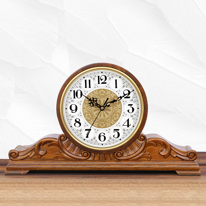 艺森客厅实木座钟中式经典复古钟表创意时尚欧式仿古石英台钟摆件