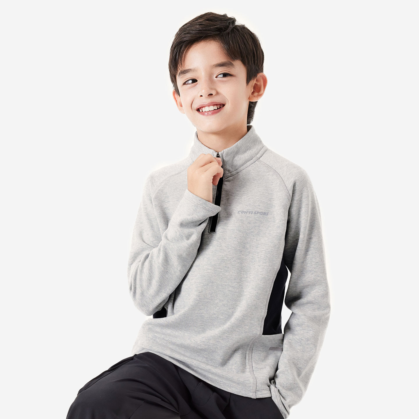 纯一良品儿童卫衣2025秋冬半开拉链立领长袖轻氧薄绒运动衣