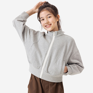 纯一良品童装女童外套女孩秋季新款中大童时尚立领短款卫衣拉链衫