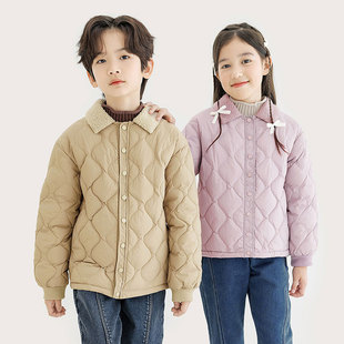 纯一良品男女童轻薄衬衣式翻领羽绒服衔缝 青少年毛领鸭绒外套9岁