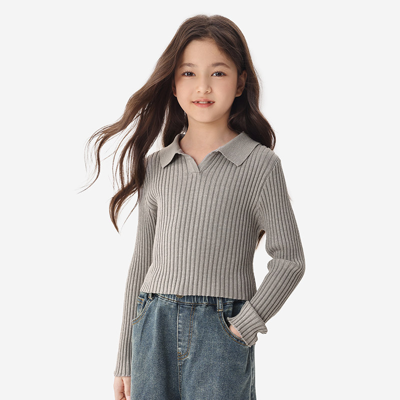 纯一良品【竹节亚麻】女童针织衫2026春季中大童女孩百搭修身长袖