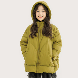 【三防面料】纯一良品女童几何绗缝加厚中长羽绒服连帽 中大童冬