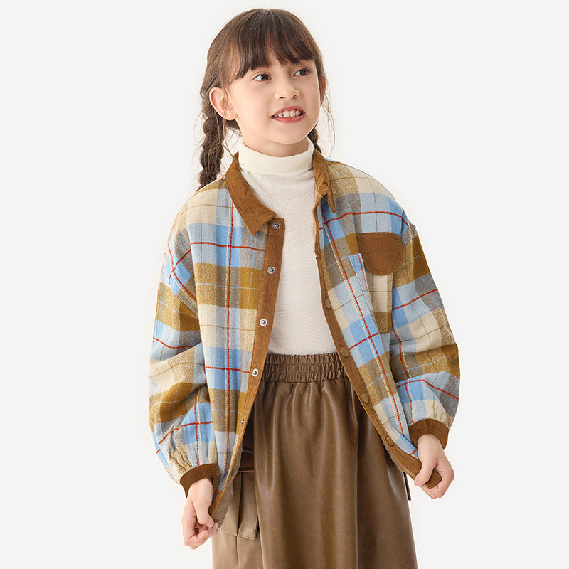 【磨毛-夹棉】纯一良品女童加厚长袖衬衫2024秋冬 复古风格纹衬衣