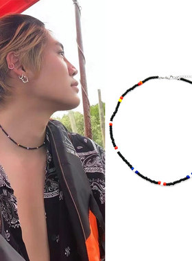 文总包包同款黑色彩点串珠项链