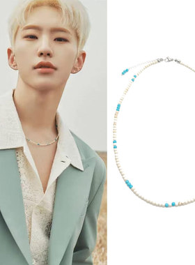 权顺荣HOSHI白木蓝色串珠项链圈