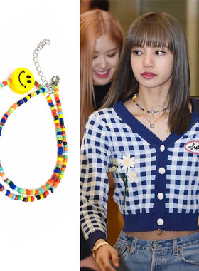 Lisa同款手工串珠笑脸项链jennie