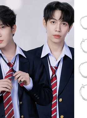 爱之全蚀FirstKhaotung一仔烤糖同款圆圈耳环夹男女百搭日常饰品