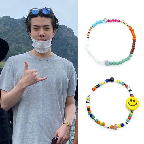 EXO吴世勋同款彩珠钻笑脸手链ins