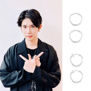 YU杨宇腾同款12MM圆圈耳环耳夹男女日常时尚百搭简约钛钢耳钉饰品