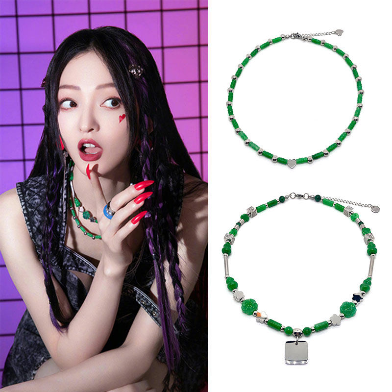 天赐的声音张韶涵同款绿玉石项链花朵葫芦爱心吊坠情侣竹节锁骨链