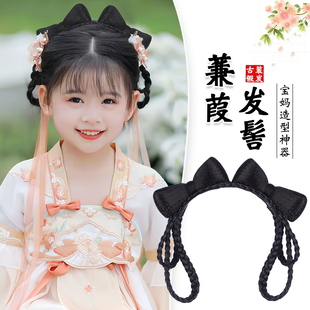 儿童汉服假发头饰古风一体式发髻盘发古装明制女童蝴蝶结发包垫发