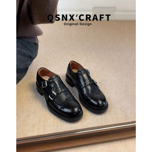 真皮版~雕花布洛克乐福鞋女2025新款圆头双扣单鞋子英伦风小皮鞋