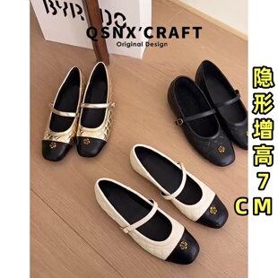 一字扣山茶花单鞋 羊皮版 女2025新款 7cm小香风玛丽珍鞋 子 内增高5