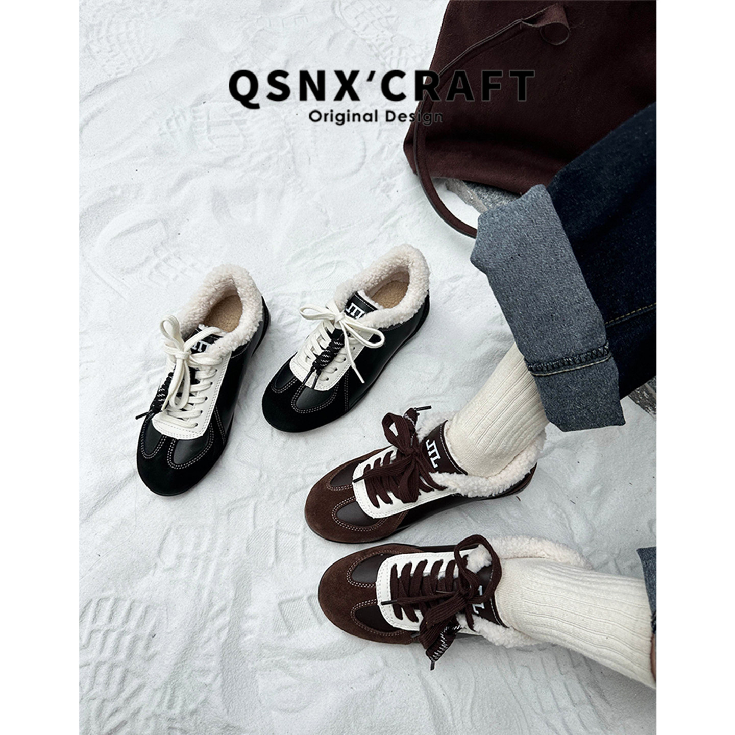 加绒休闲百搭复古板鞋平底德训鞋