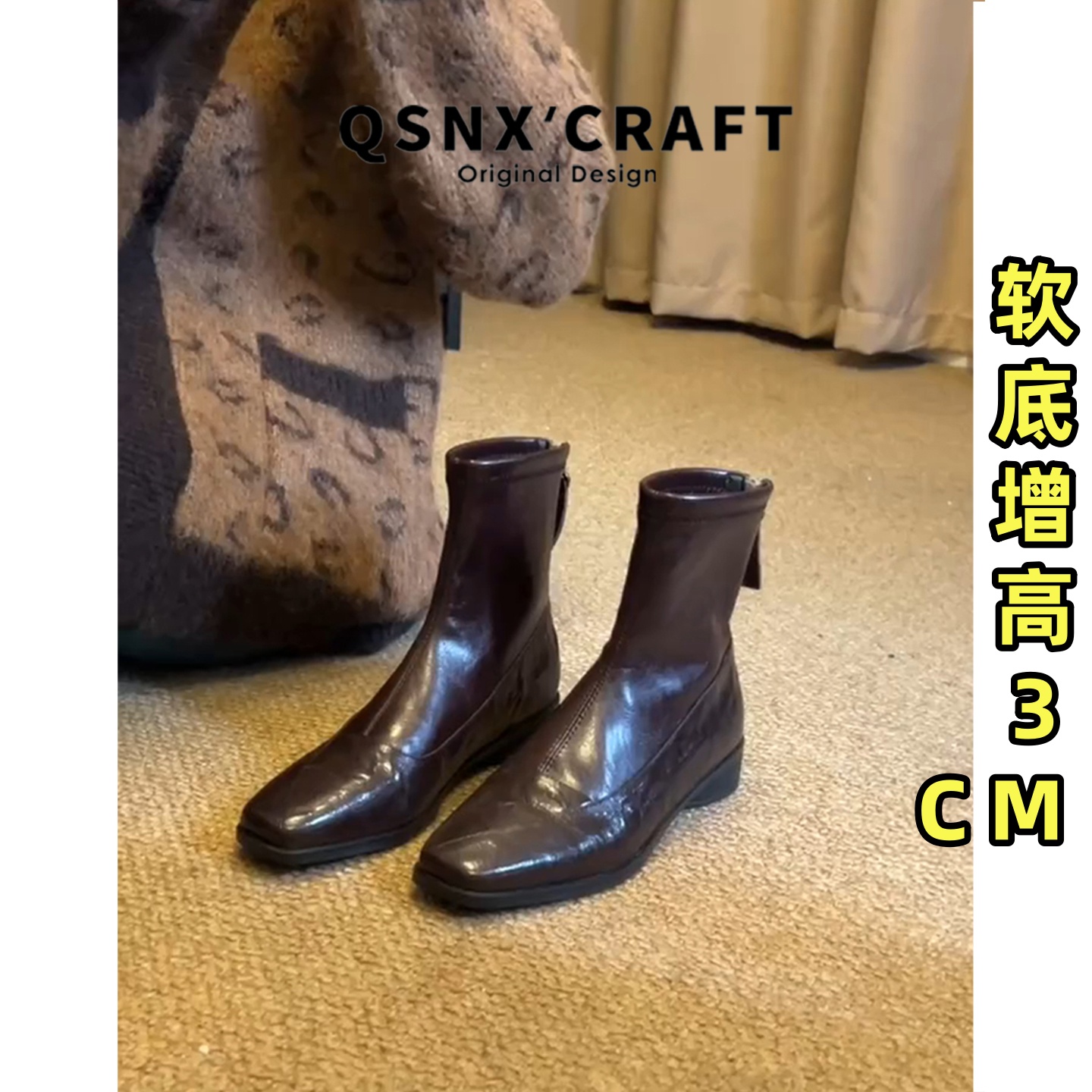 真皮复古短靴显瘦加绒棕色马丁靴