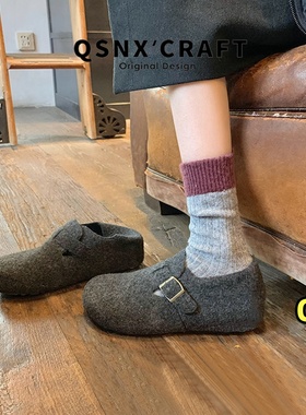 真皮版~加绒内增高勃肯鞋女2025秋冬全包厚底单鞋小个子毛毛鞋子