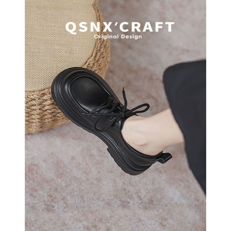 轻底增高5cm系带乐福小皮鞋女