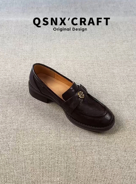 真皮版~英伦风乐福鞋女2026新款黑色金属扣一脚蹬圆头复古小皮鞋