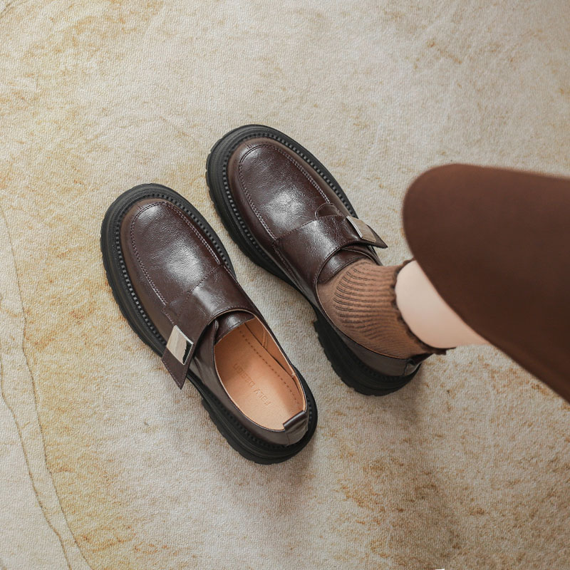 轻底软底5cm~牛皮搭扣乐福小皮鞋