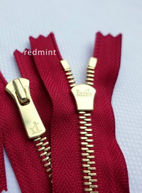 平牙5#YKK拉链金铜闭尾金属Excella皮具箱包鞋靴领袖袋口暗红520
