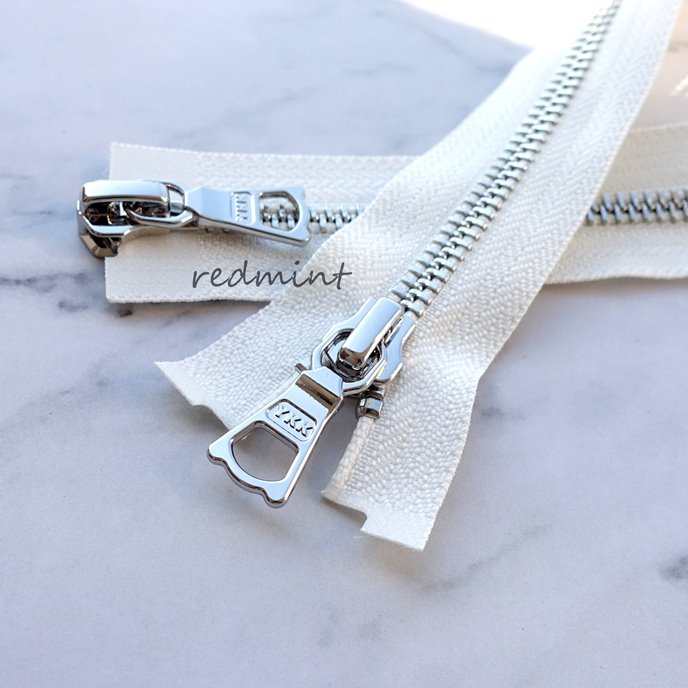 5号亮银挂镀双开白色夹克ykk拉链