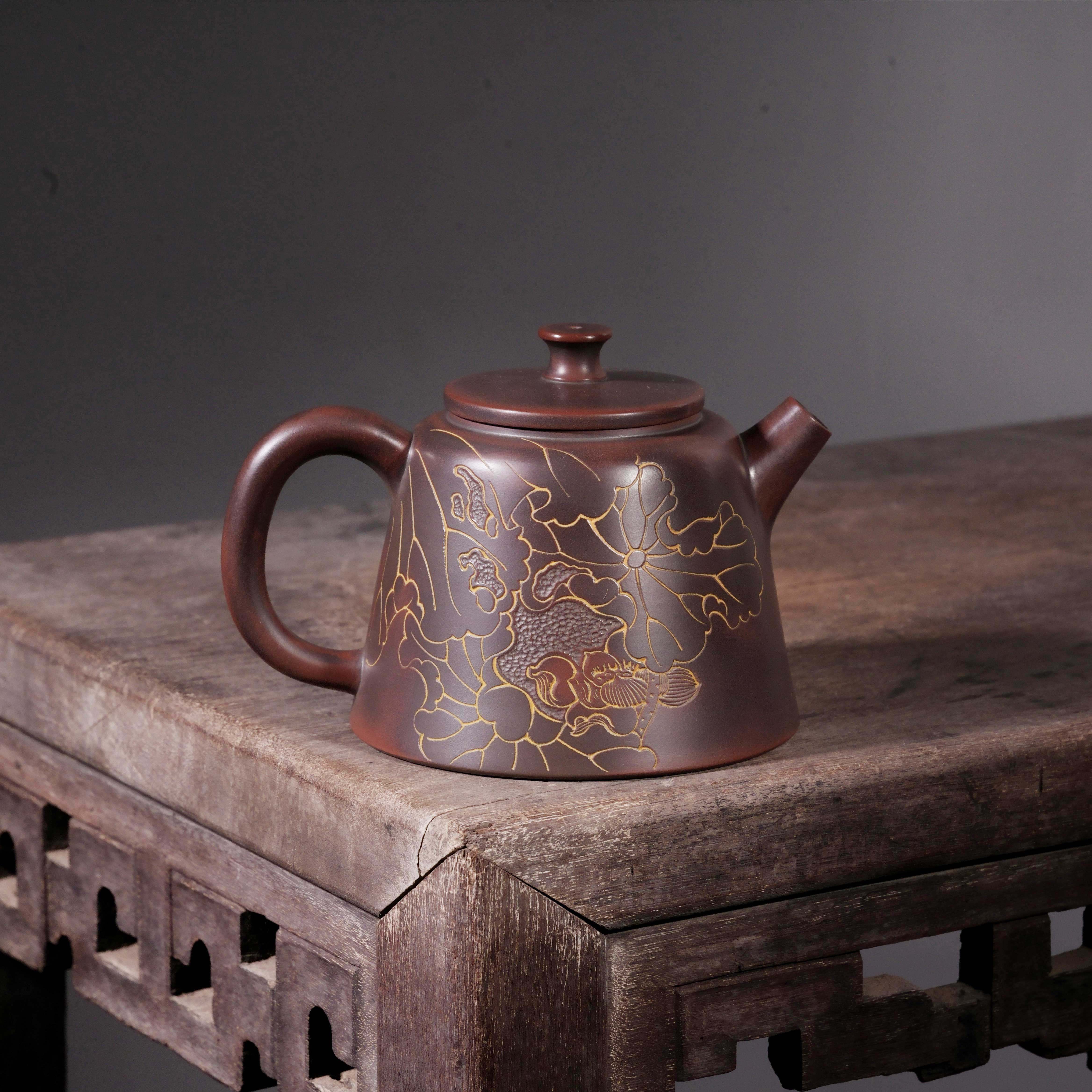 雅趣壶 精品手工雕刻坭兴陶茶壶 义淘阁唐天源 170cc六堡茶具