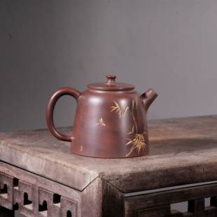 雅趣壶 精品手工线刻填彩坭兴陶窑变茶壶  200cc六堡茶具非紫砂壶